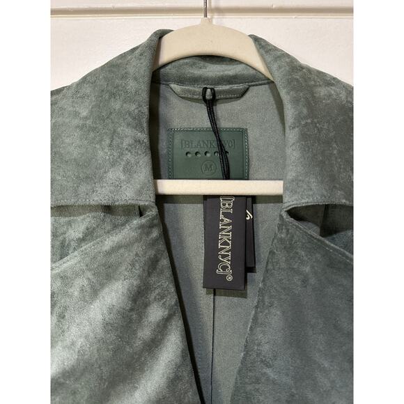 Blank NYC Free People Vegan Suede Trench Coat Size Medium NWT Olive Branch - Picture 4 of 14